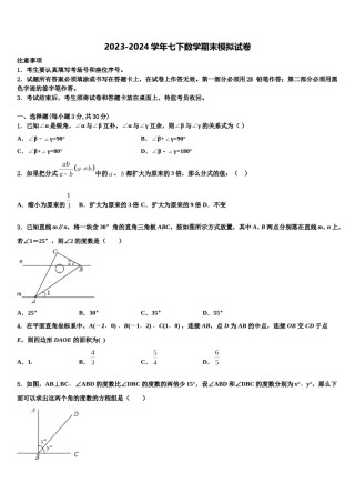 甘肃省永昌县2023-2024学年七下数学期末教学质量检测模拟试题含解析.doc