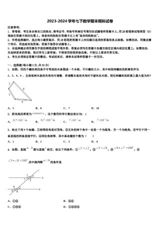 甘肃省白银市会宁县2023-2024学年数学七下期末学业质量监测模拟试题含解析.doc