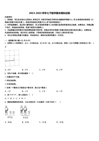 甘肃省白银市平川四中学2024届七年级数学第二学期期末综合测试模拟试题含解析.doc