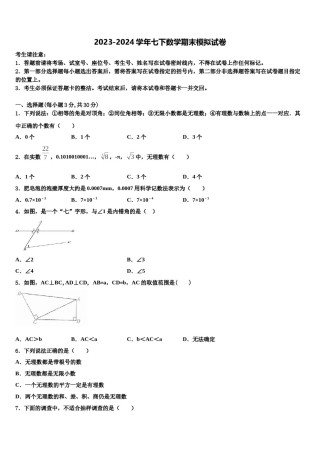 甘肃省白银市育才中学2024届数学七下期末调研模拟试题含解析.doc