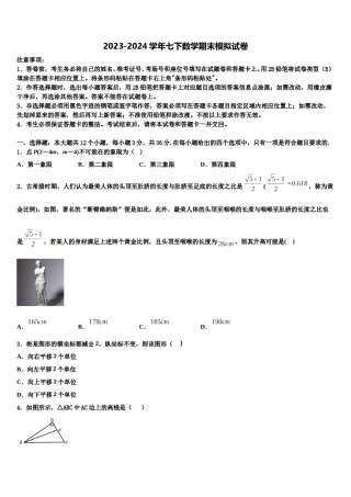 甘肃省酒泉市肃州区2023-2024学年七年级数学第二学期期末检测模拟试题含解析.doc