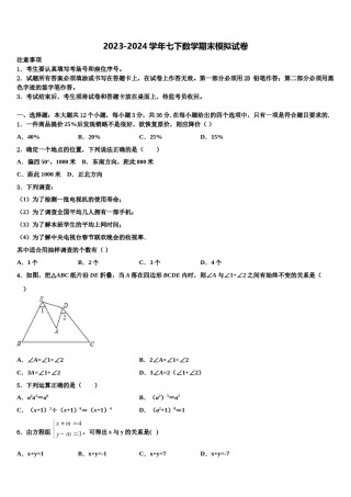 甘肃省陇南市八中学2023-2024学年七下数学期末联考试题含解析.doc