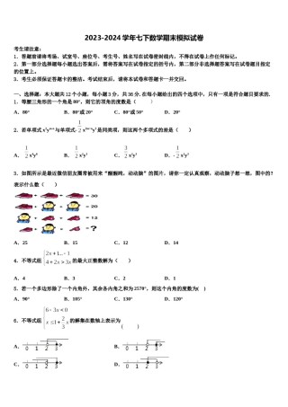 石家庄外国语学校2024届七年级数学第二学期期末学业质量监测试题含解析.doc
