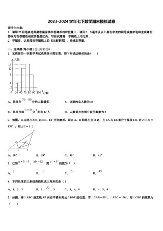 福建师范大第二附属中学2024届数学七下期末调研试题含解析.doc