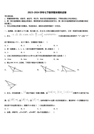 福建省仙游第一中学2024年数学七下期末学业质量监测试题含解析.doc