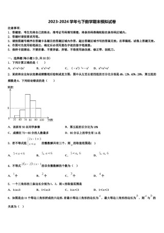福建省光泽第一中学2023-2024学年数学七下期末质量跟踪监视模拟试题含解析.doc