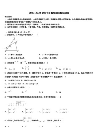 福建省厦门六中学2024年七下数学期末质量跟踪监视模拟试题含解析.doc