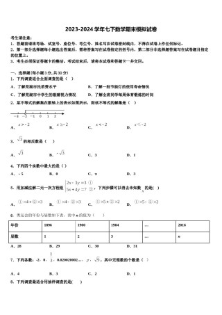 福建省厦门市双十中学2024届七年级数学第二学期期末复习检测试题含解析.doc