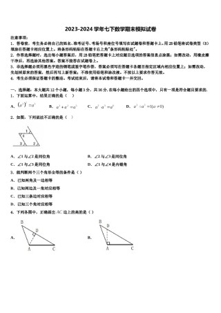 福建省厦门第一中学2023-2024学年数学七下期末学业水平测试模拟试题含解析.doc