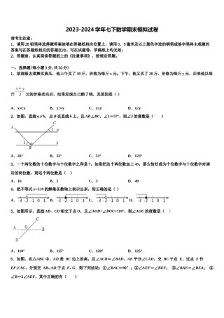 福建省夏门市金鸡亭中学2024届七年级数学第二学期期末学业质量监测模拟试题含解析.doc