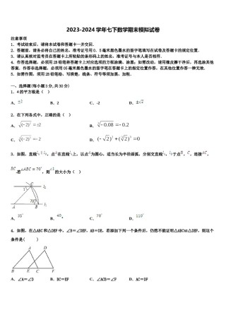 福建省平和县2024届七年级数学第二学期期末调研模拟试题含解析.doc