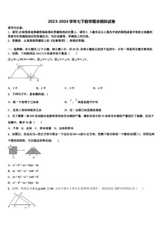福建省惠安高级中学2024年数学七下期末综合测试模拟试题含解析.doc