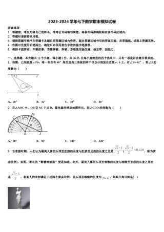 福建省泉州市2023-2024学年七下数学期末统考试题含解析.doc