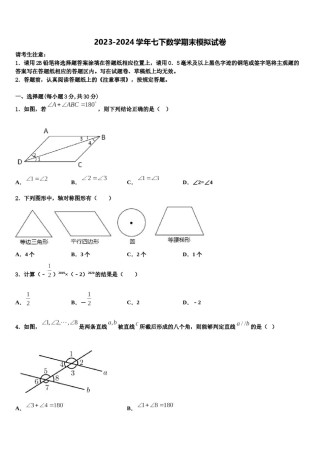 福建省泉州市安溪县2023-2024学年七年级数学第二学期期末联考试题含解析.doc