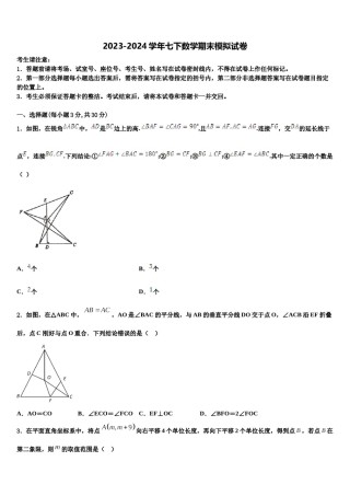 福建省泉州市泉州实验中学2024届数学七下期末检测试题含解析.doc
