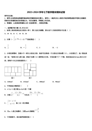 福建省泉州市泉州第十六中学2024届七年级数学第二学期期末质量检测模拟试题含解析.doc