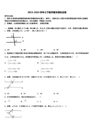 福建省泉州市鲤城区泉州市第七中学2024届七年级数学第二学期期末经典模拟试题含解析.doc