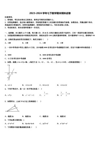 福建省泉州泉港区四校联考2024届数学七下期末监测模拟试题含解析.doc