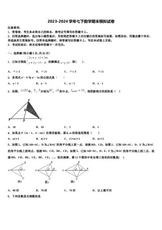 福建省龙岩五中学2024届七下数学期末教学质量检测试题含解析.doc