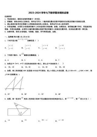 福建省龙岩五中学2024年七年级数学第二学期期末教学质量检测试题含解析.doc