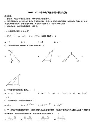 福建省龙岩市永定区2023-2024学年数学七下期末统考模拟试题含解析.doc