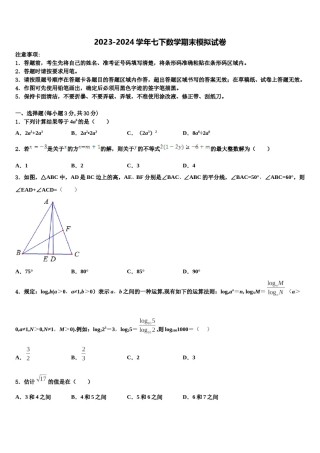 福建省龙岩市永定区湖坑中学2023-2024学年数学七下期末预测试题含解析.doc