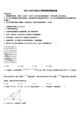 福建省龙岩市永定区湖坑中学2024届数学七下期末质量检测试题含解析.doc