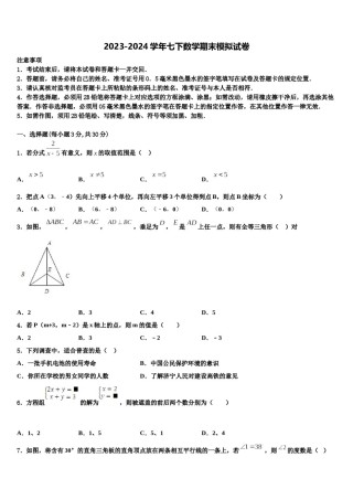 福建省龙岩市永定县2024年七下数学期末经典试题含解析.doc