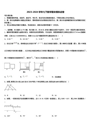 福建省龙岩市第一中学2024年数学七下期末监测模拟试题含解析.doc