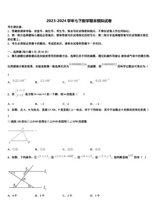 苏州市重点中学2024届数学七下期末经典试题含解析.doc
