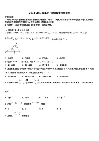 苏州市高新区2023-2024学年七年级数学第二学期期末统考试题含解析.doc