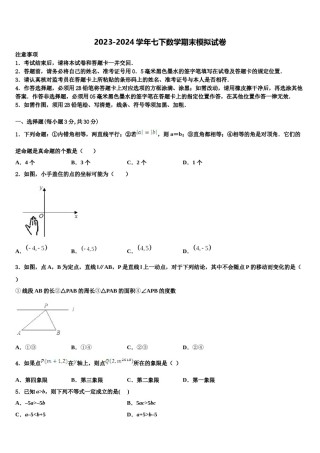 苏州高新区实验2024年七年级数学第二学期期末学业质量监测模拟试题含解析.doc