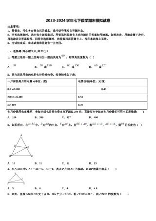 菏泽市重点中学2024届七下数学期末综合测试试题含解析.doc
