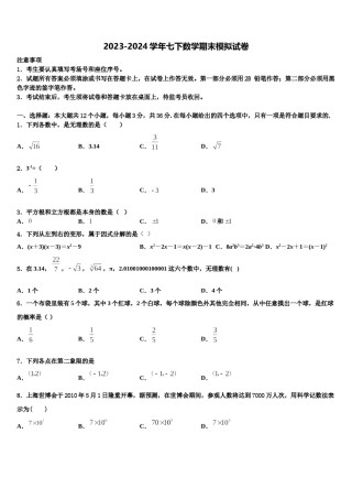 衡水市滏阳中学2023-2024学年七下数学期末调研试题含解析.doc