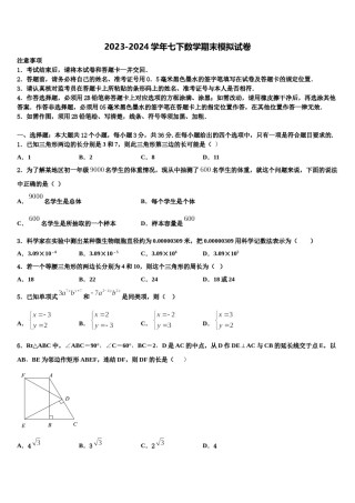 西藏拉萨市北京实验中学2023-2024学年数学七下期末学业水平测试模拟试题含解析.doc