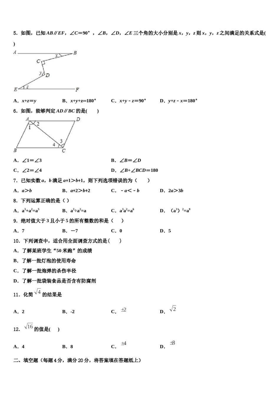 西藏拉萨市名校2023-2024学年七年级数学第二学期期末检测试题含解析.doc_第2页