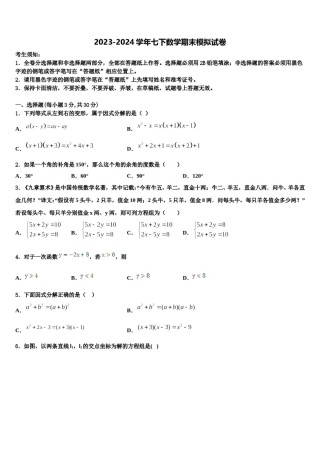 西藏自治区日喀则市南木林县2024届数学七下期末考试试题含解析.doc
