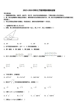西藏西藏达孜县2023-2024学年七下数学期末检测试题含解析.doc