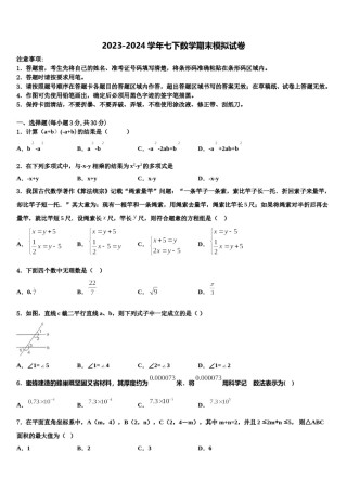 贵州省兴仁县黔龙学校2023-2024学年七年级数学第二学期期末教学质量检测试题含解析.doc
