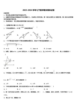 贵州省织金县2023-2024学年数学七下期末考试模拟试题含解析.doc