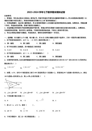 贵州省重点中学2023-2024学年数学七下期末检测模拟试题含解析.doc