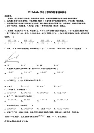 贵州省黔西南州兴义市鲁屯中学2024年数学七下期末检测模拟试题含解析.doc