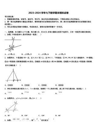 辽宁省东港地区2023-2024学年七下数学期末综合测试模拟试题含解析.doc