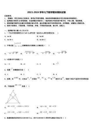 辽宁省东港市2024届七下数学期末调研模拟试题含解析.doc