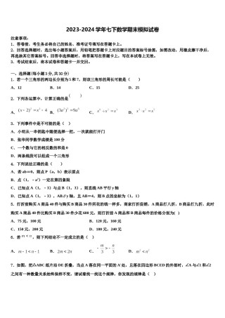 辽宁省大连市普兰店区2024年七下数学期末达标检测试题含解析.doc
