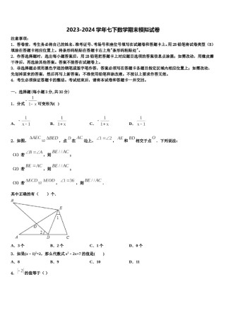 辽宁省抚顺市新抚区2024届七下数学期末复习检测模拟试题含解析.doc