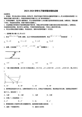 辽宁省沈阳市南昌中学2023-2024学年七下数学期末质量检测模拟试题含解析.doc