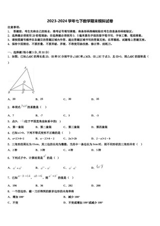 辽宁省沈阳市第三十八中学2024届数学七下期末经典模拟试题含解析.doc