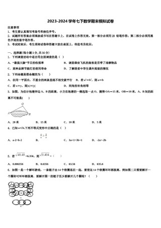 辽宁省沈阳市苏家屯区2023-2024学年七下数学期末统考模拟试题含解析.doc
