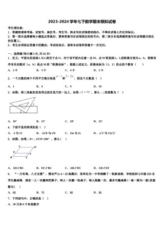 辽宁省盘锦市大洼县2023-2024学年七下数学期末学业水平测试试题含解析.doc
